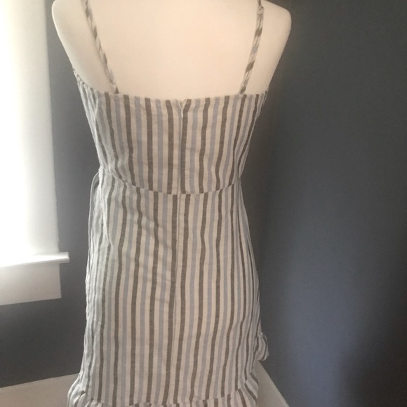 ALTAR’D STATE M FAUX WRAP SUNDRESS TIE WAIST, V NECK, RUFFLED SKIRT, BLUE/WHITE - Picture 4 of 6